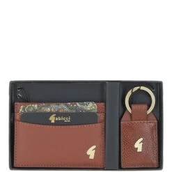 Leather Card Holder & Key Ring Gift Set Chestnut: GB-303-GS