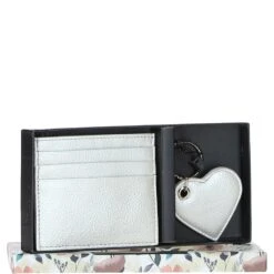Leather Card Holder & Key Ring Gift Set Silver :slg-31342