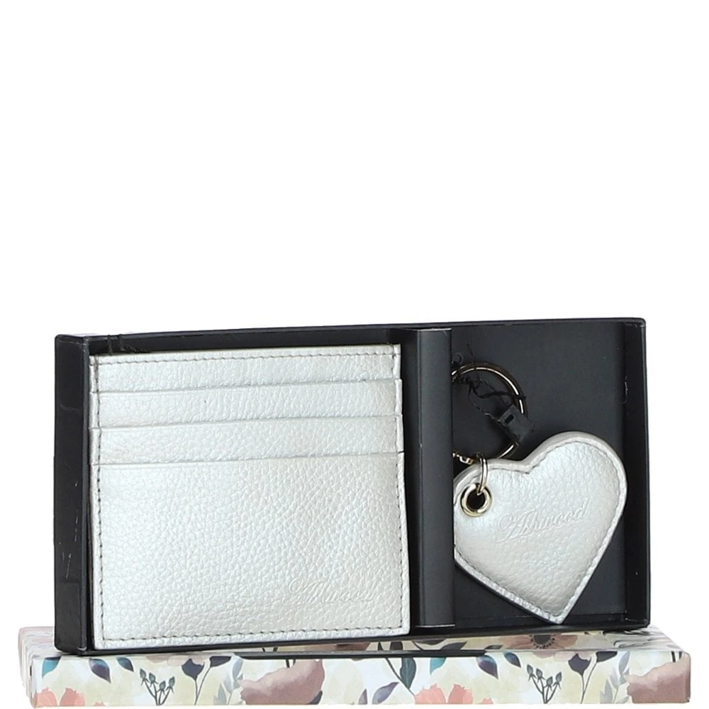 Leather Card Holder & Key Ring Gift Set Silver :slg-31342
