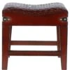 Leather Covered Wood Frame Vintage Woven Leather Stool Chestnut: LF-143