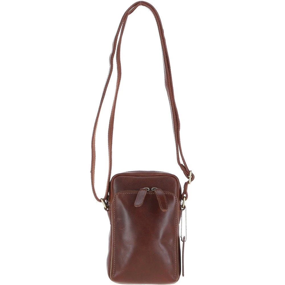 Leather Crossbody Smartphone Bag Chestnut: K-41