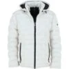 Leather Detachable Hood Puffer Jacket White: Nello