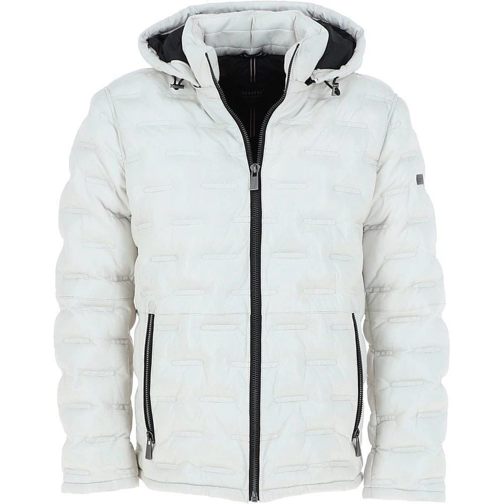 Leather Detachable Hood Puffer Jacket White: Nello