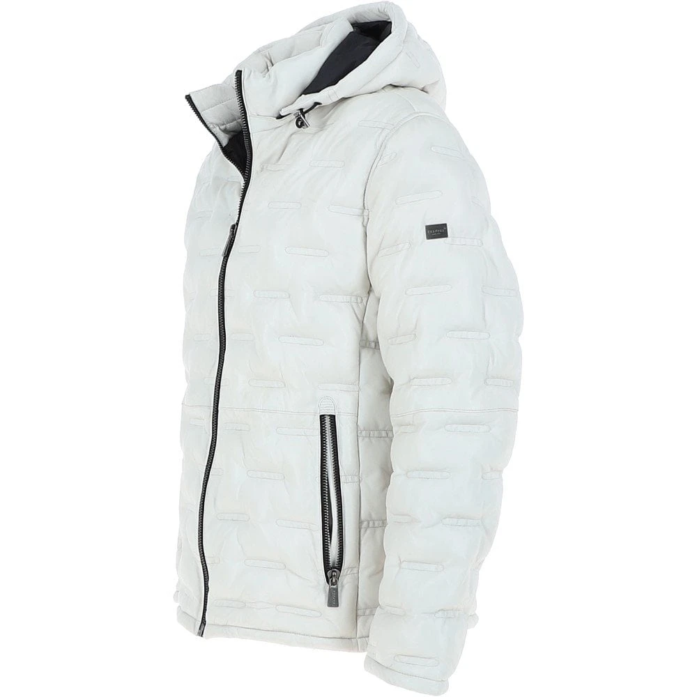 Leather Detachable Hood Puffer Jacket White: Nello - Image 3