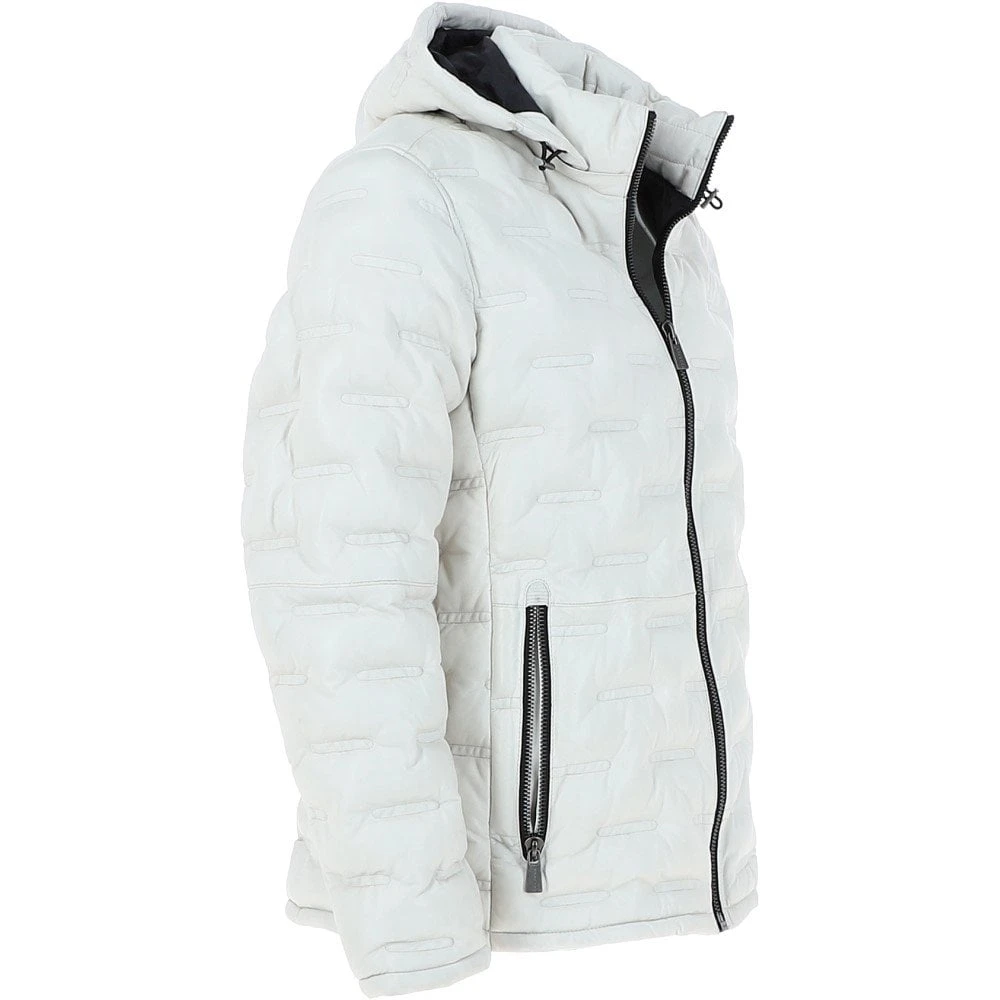 Leather Detachable Hood Puffer Jacket White: Nello - Image 5