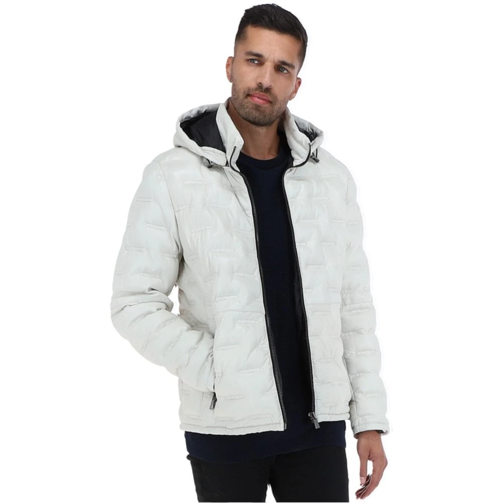 Leather Detachable Hood Puffer Jacket White: Nello - Image 2