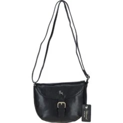 Leather Flap-Over Crossbody Bag Black: Violet
