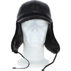 Leather Hunting Trapper Hat With Sheepskin Fur Black/brissa : Dakota