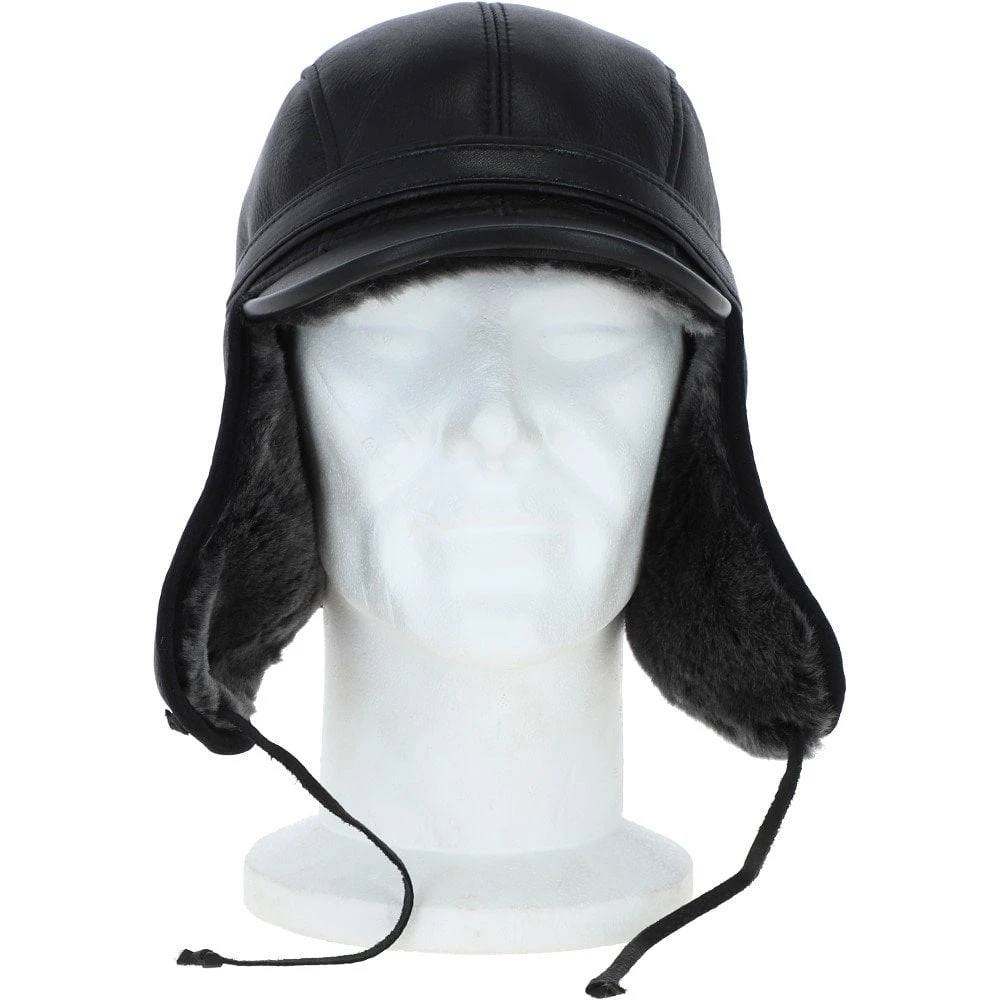 Leather Hunting Trapper Hat With Sheepskin Fur Black/brissa : Dakota