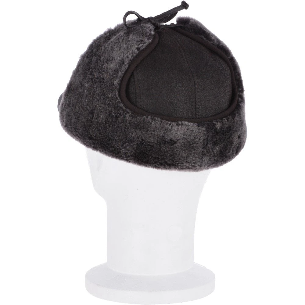 Leather Hunting Trapper Hat With Sheepskin Fur Brown Brissa : Dakota - Image 5