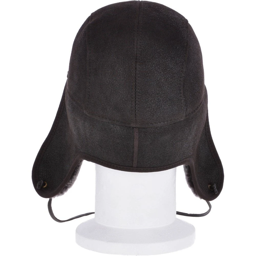 Leather Hunting Trapper Hat With Sheepskin Fur Brown Brissa : Dakota - Image 6
