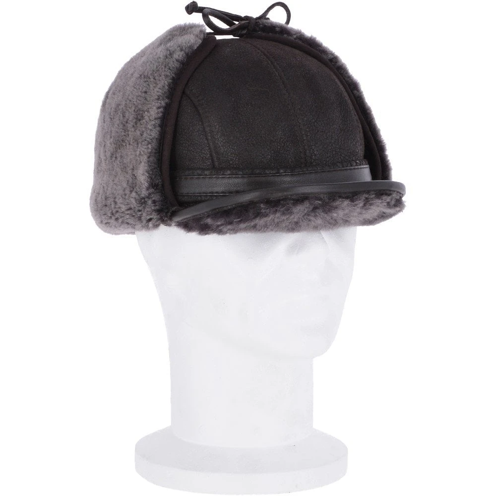 Leather Hunting Trapper Hat With Sheepskin Fur Brown Brissa : Dakota - Image 8