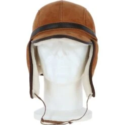 Leather Hunting Trapper Hat With Sheepskin Fur Tan/brn : Dakota