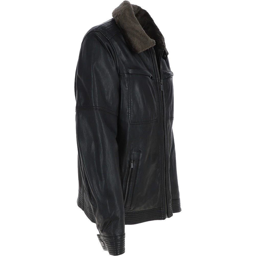 Leather Jacket With Detachable Collar Black: Sandor 2 - Image 4