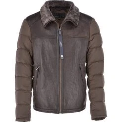 Leather Sheepskin And Padded Material Jacket Olive/Brown : Trap-Enzo