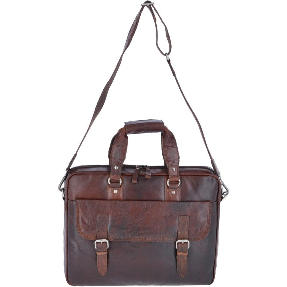 Leather Vintage Laptop Work Bag Brandy : F-83