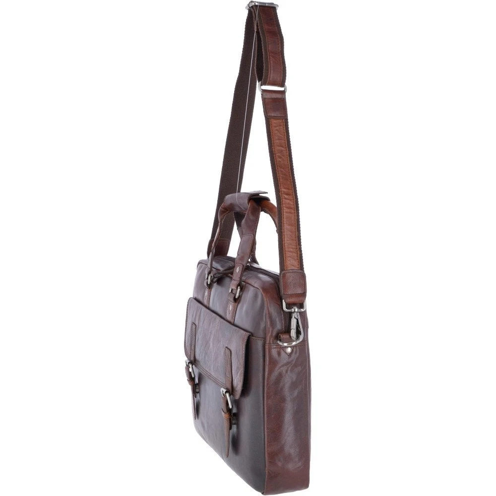 Leather Vintage Laptop Work Bag Brandy : F-83 - Image 2