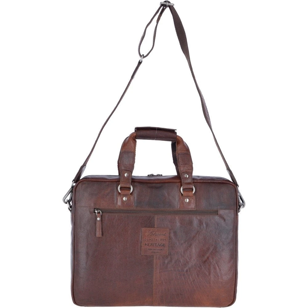 Leather Vintage Laptop Work Bag Brandy : F-83 - Image 3