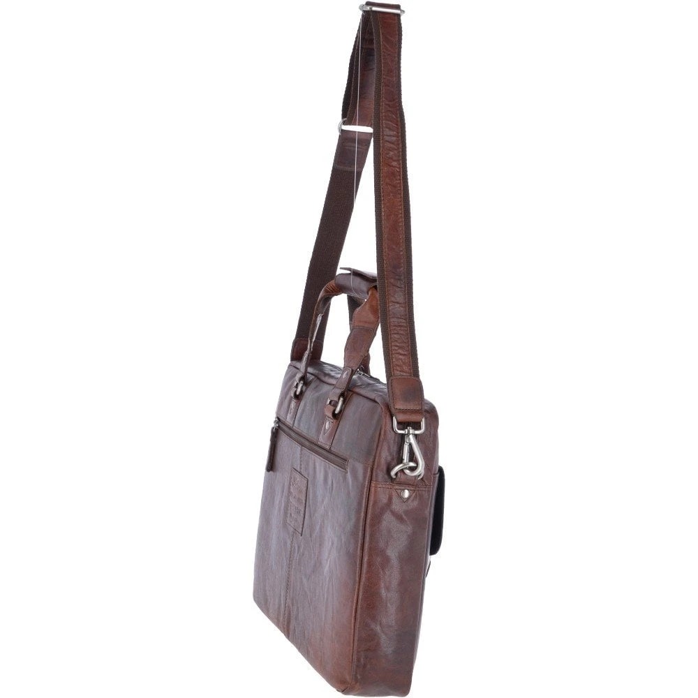 Leather Vintage Laptop Work Bag Brandy : F-83 - Image 4