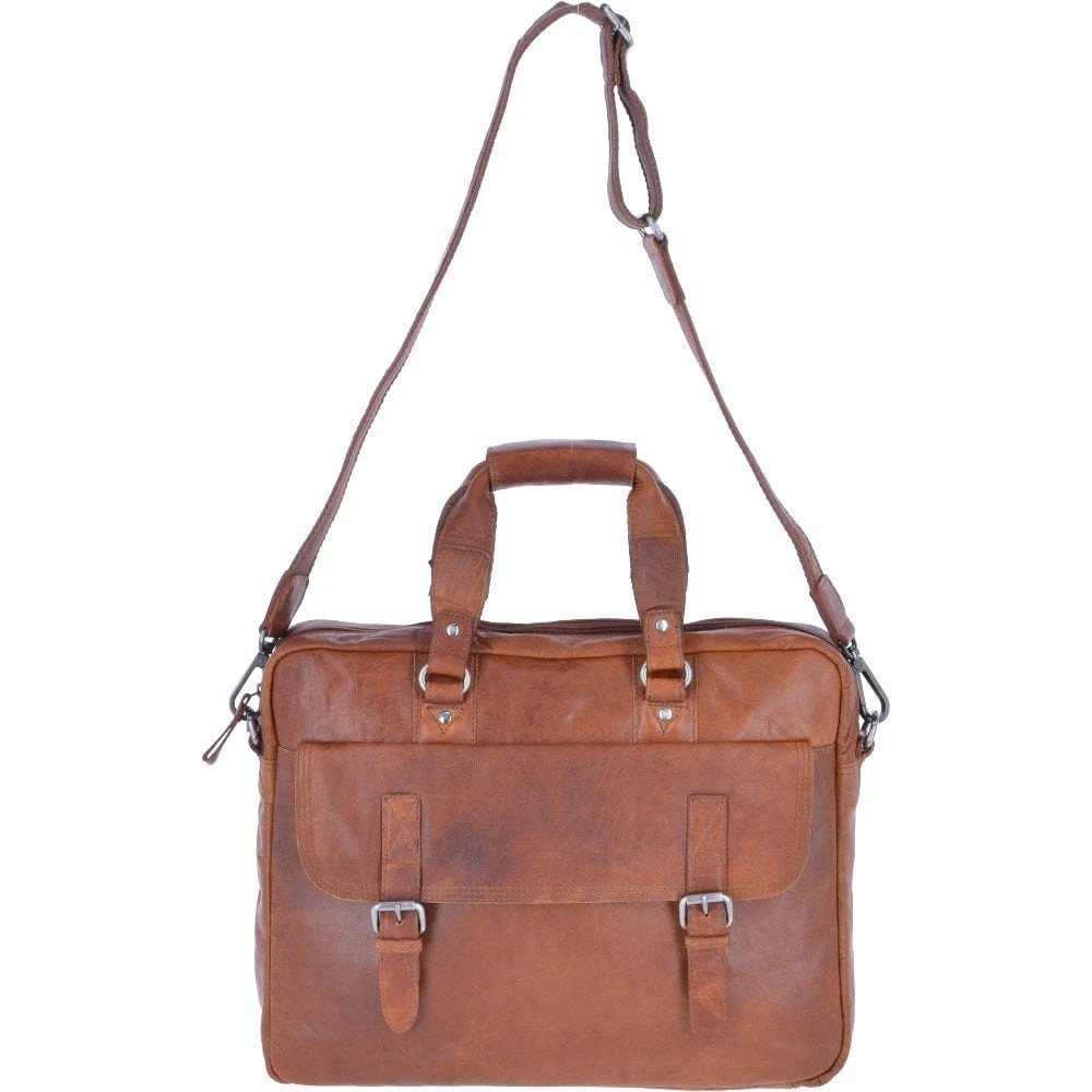 Leather Vintage Laptop Work Bag Tan : F-83