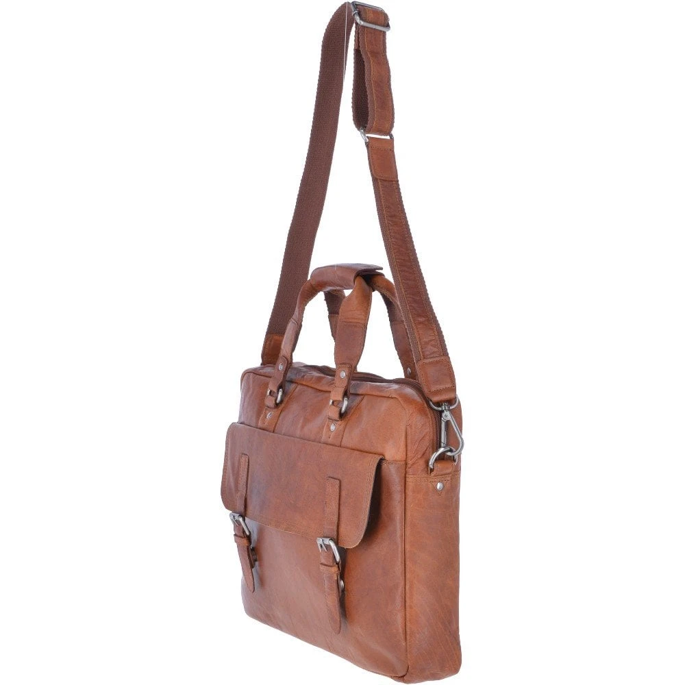 Leather Vintage Laptop Work Bag Tan : F-83 - Image 2