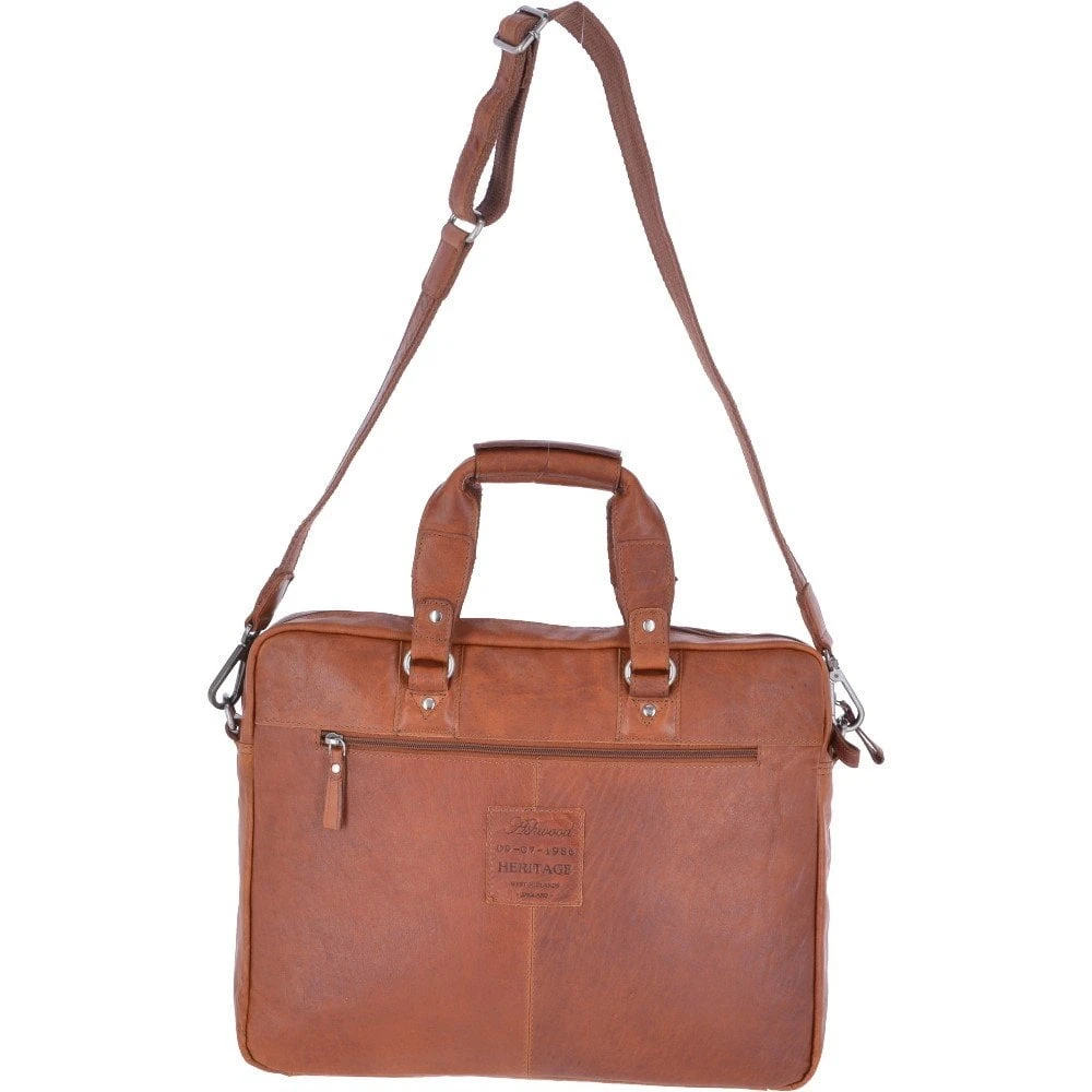 Leather Vintage Laptop Work Bag Tan : F-83 - Image 3