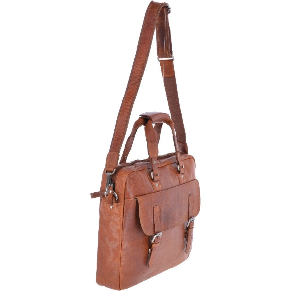 Leather Vintage Laptop Work Bag Tan : F-83 - Image 4