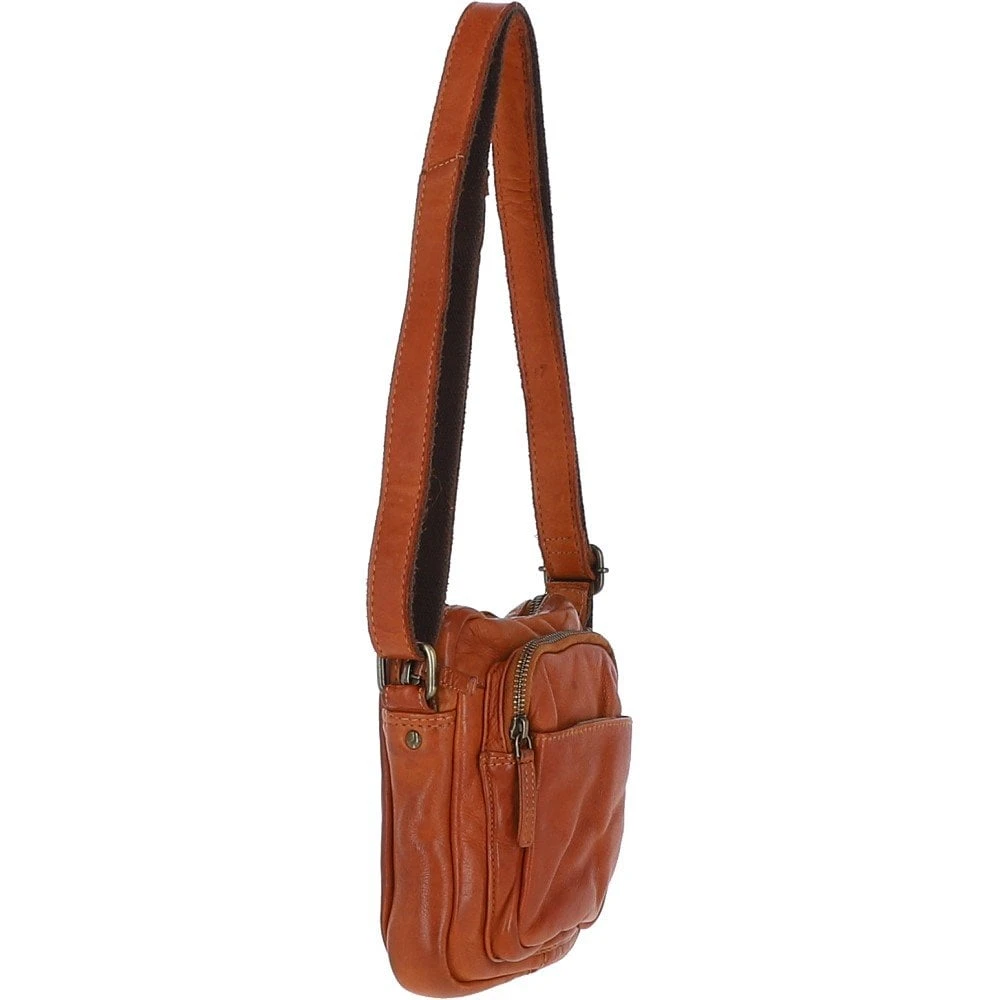 Leather Vintage Small Flight Shoulder Bag Tan : FIN - Image 4