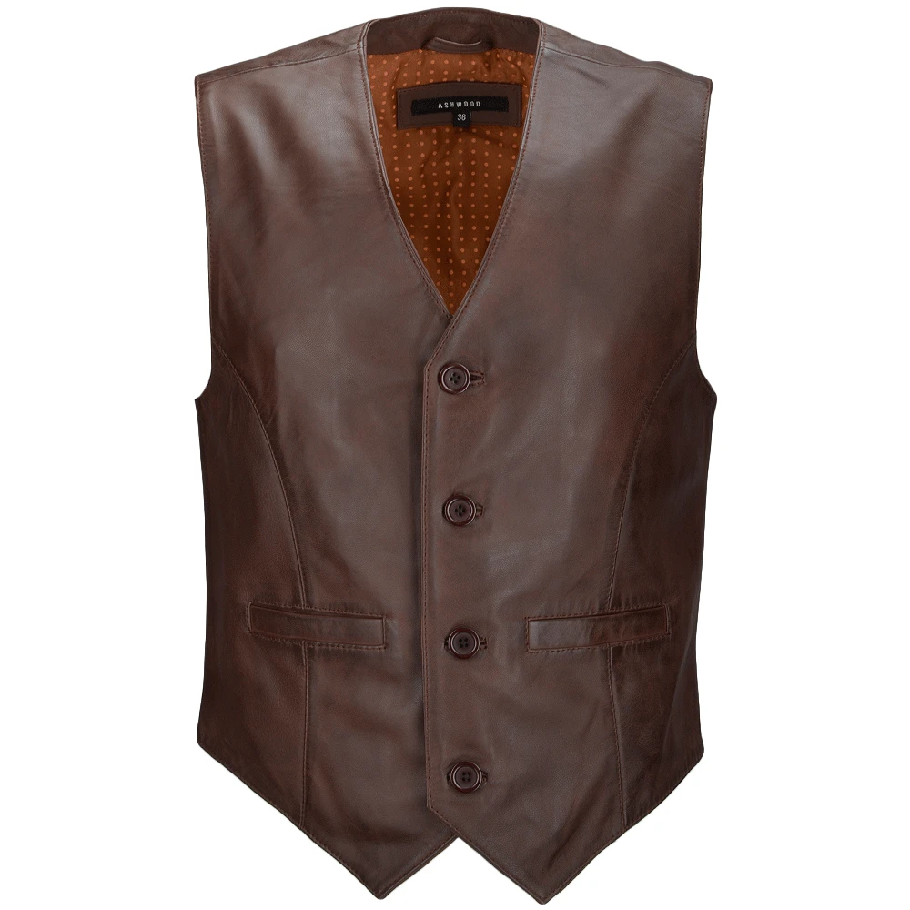 Leather Waistcoat Mid Brown/app : Tudor