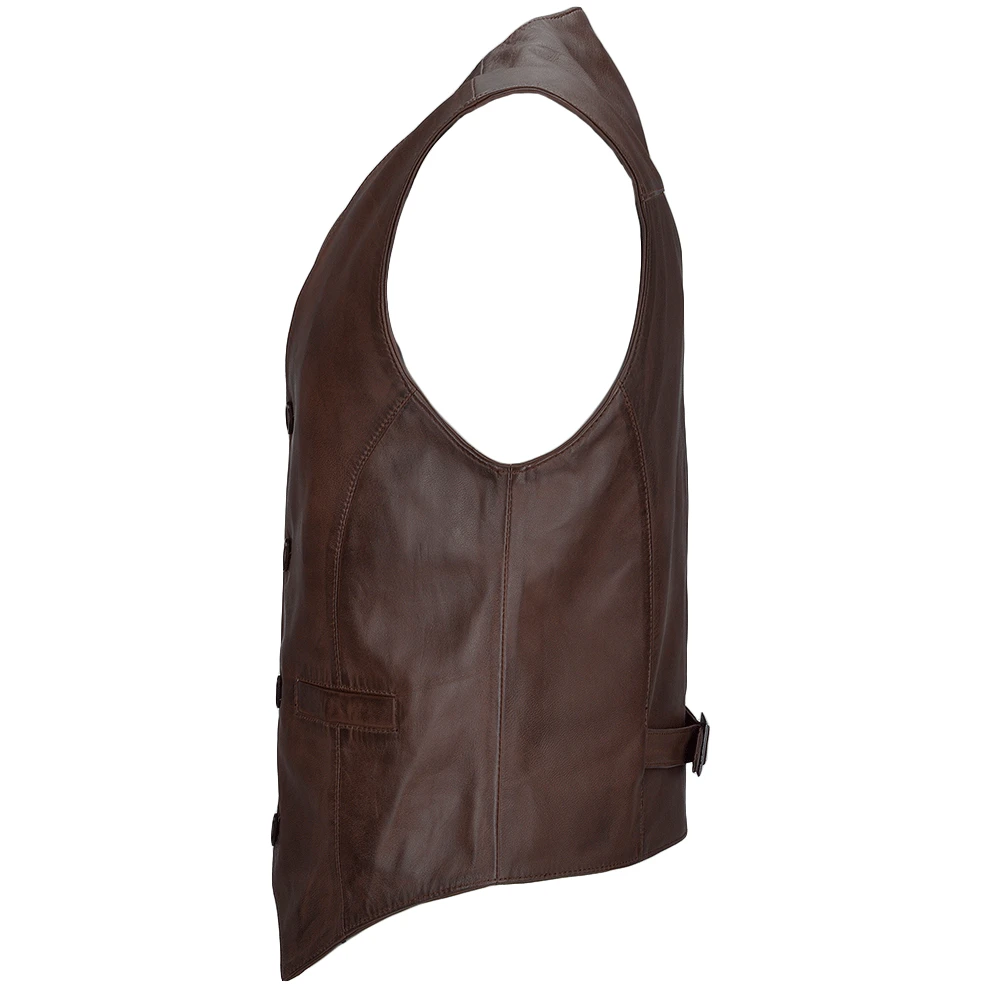 Leather Waistcoat Mid Brown/app : Tudor - Image 2