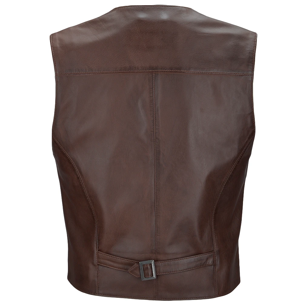 Leather Waistcoat Mid Brown/app : Tudor - Image 3