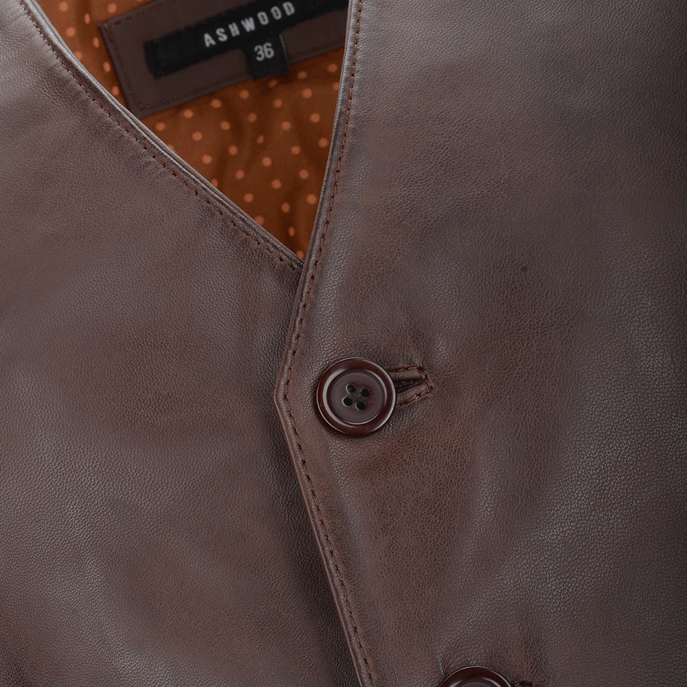 Leather Waistcoat Mid Brown/app : Tudor - Image 4