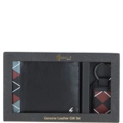 Leather Wallet & Key Ring Gift Set Black/grey/red: GB-301-GS