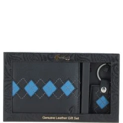 Leather Wallet & Key Ring Gift Set Black/ink Blue/grey: GB-305-GS