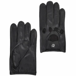 Lightweight Natural Skin Lined Leather Driving Gloves Black - 750