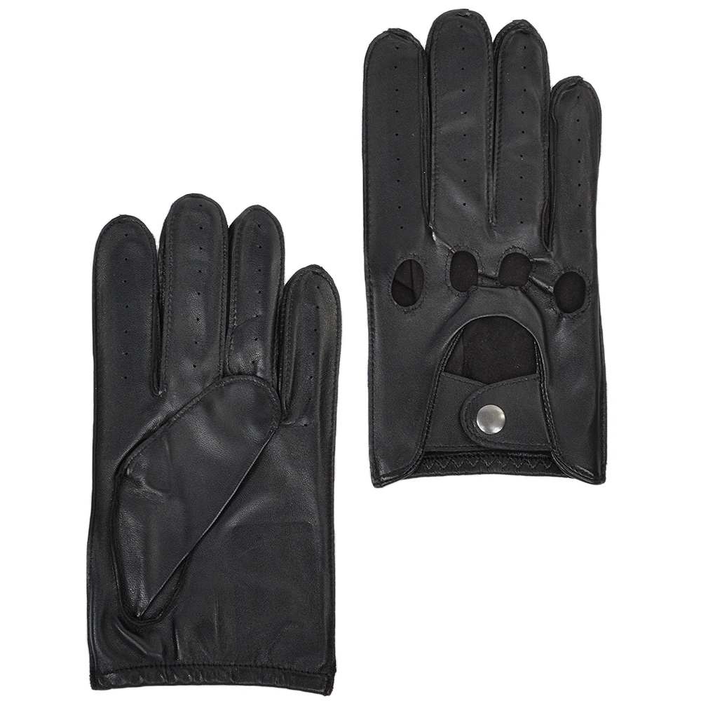 Lightweight Natural Skin Lined Leather Driving Gloves Black - 750