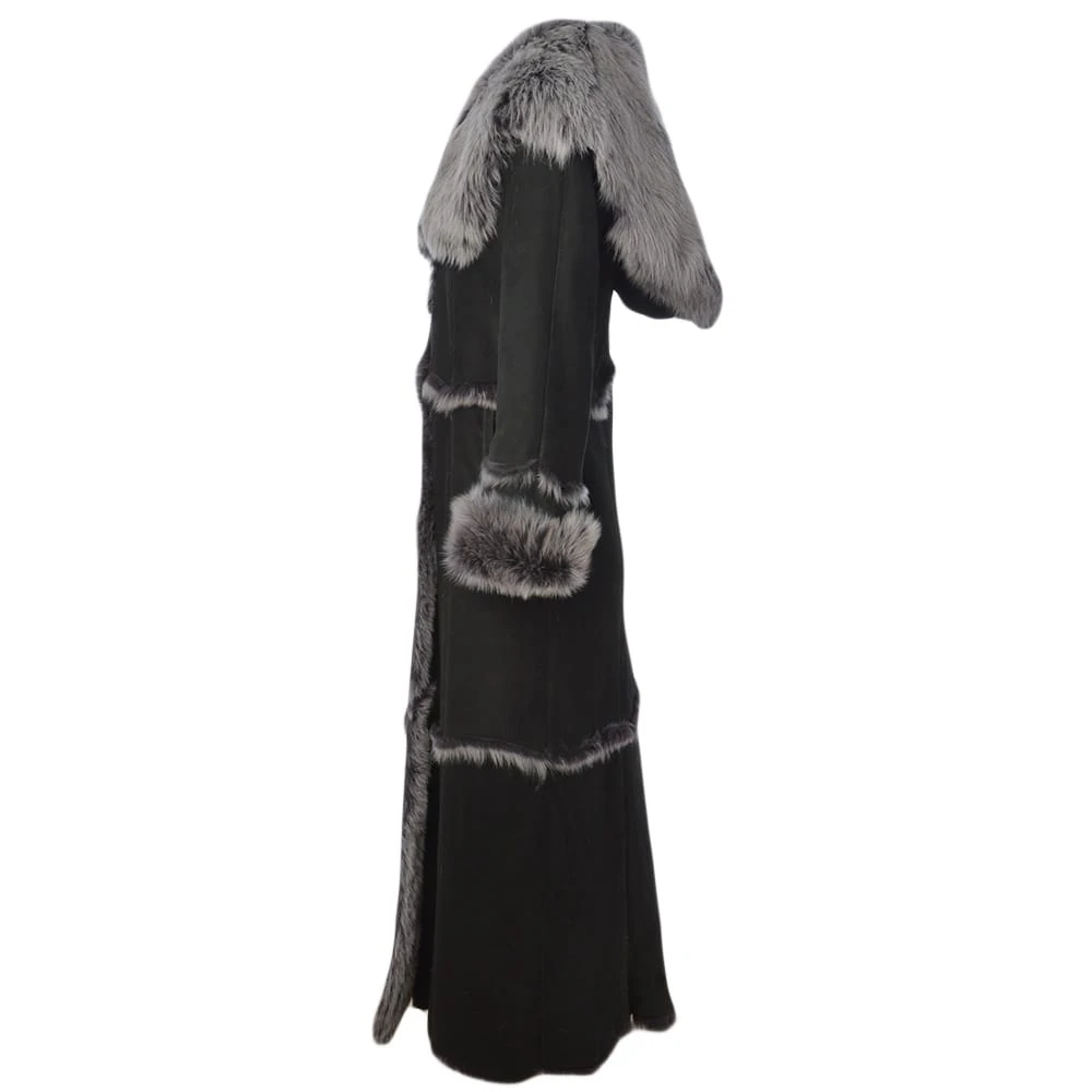Long Length Sheepskin Coat Black : Sophia - Image 3