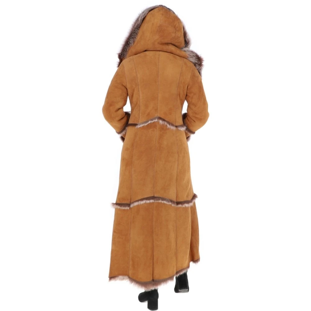 Long Length Sheepskin Coat Tan : Sophia - Image 6