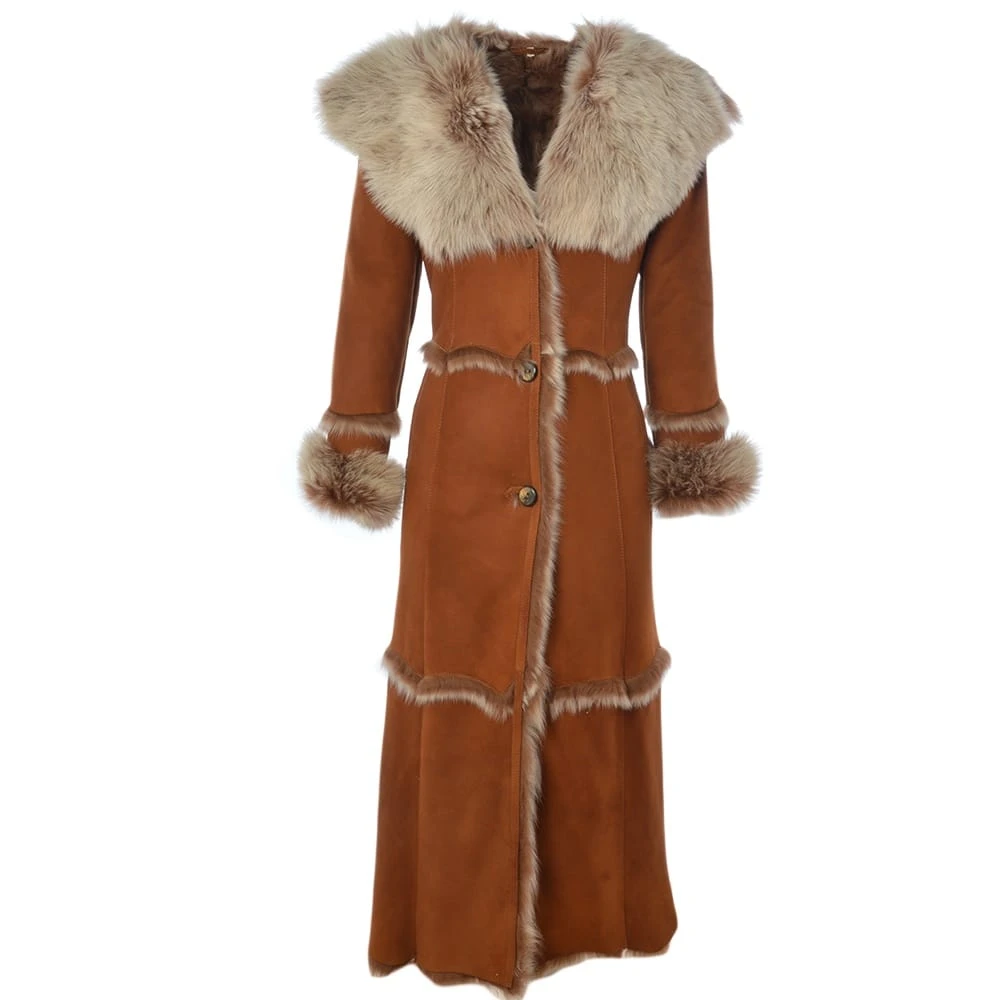 Long Length Sheepskin Coat Tan : Sophia