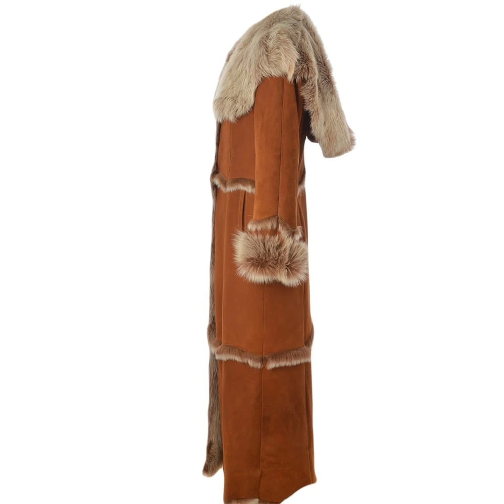 Long Length Sheepskin Coat Tan : Sophia - Image 3