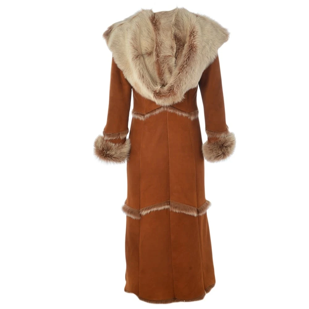 Long Length Sheepskin Coat Tan : Sophia - Image 5