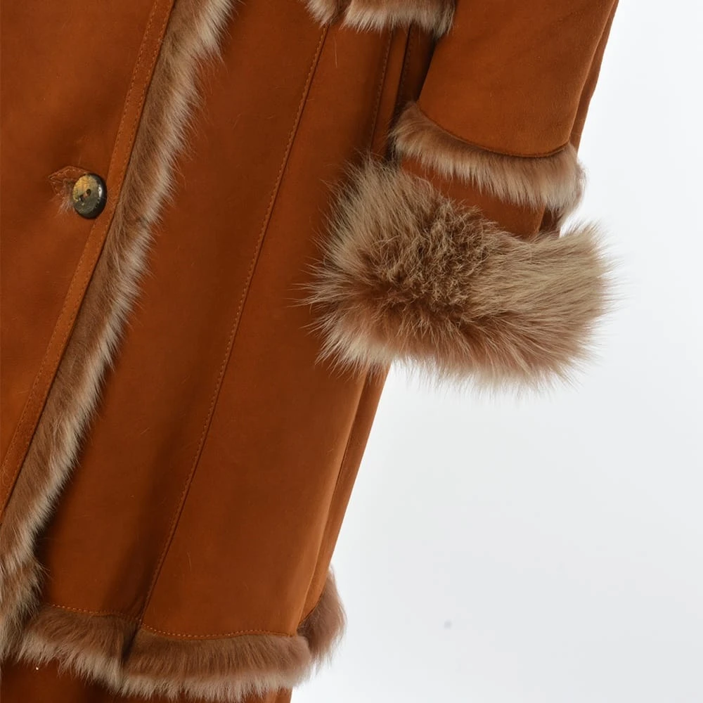 Long Length Sheepskin Coat Tan : Sophia - Image 7
