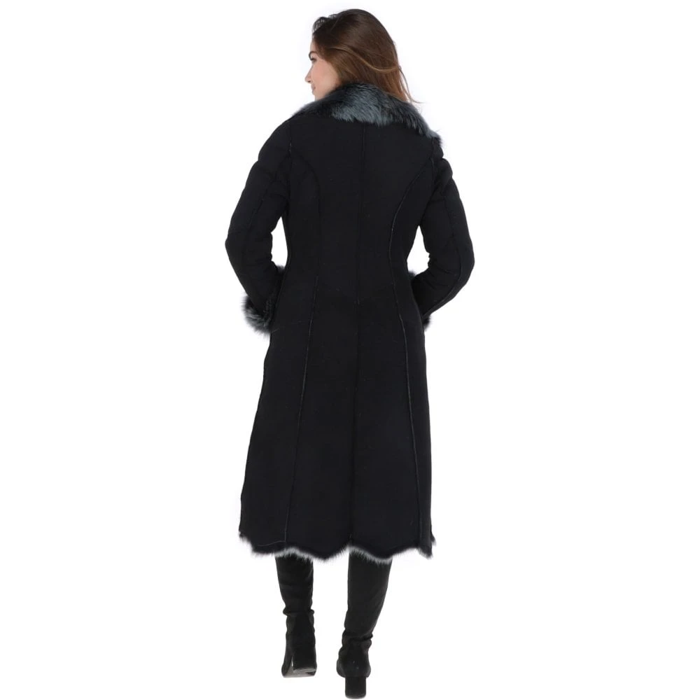 Long Length Toscana Suede Leather Coat Black : Alaska - Image 4