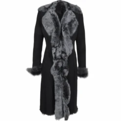 Long Length Toscana Suede Leather Coat Black : Alaska