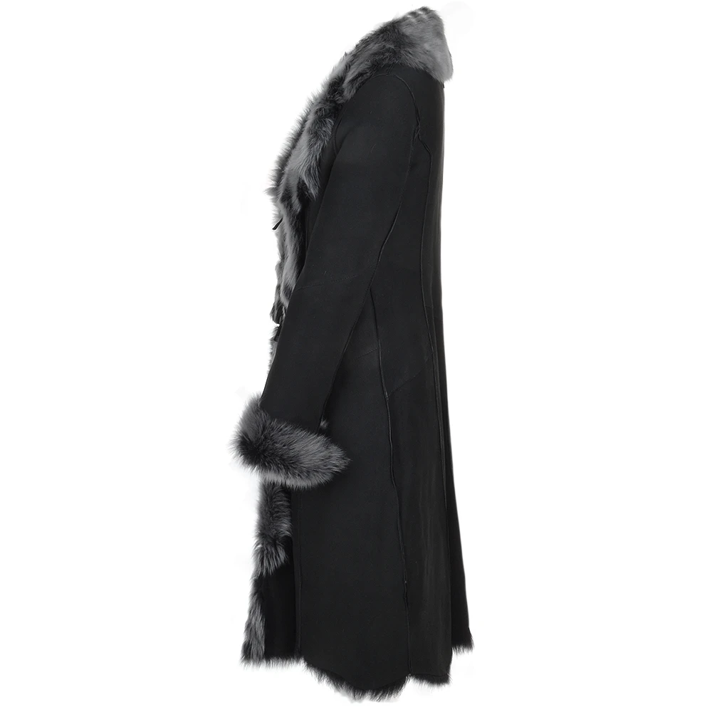 Long Length Toscana Suede Leather Coat Black : Alaska - Image 3