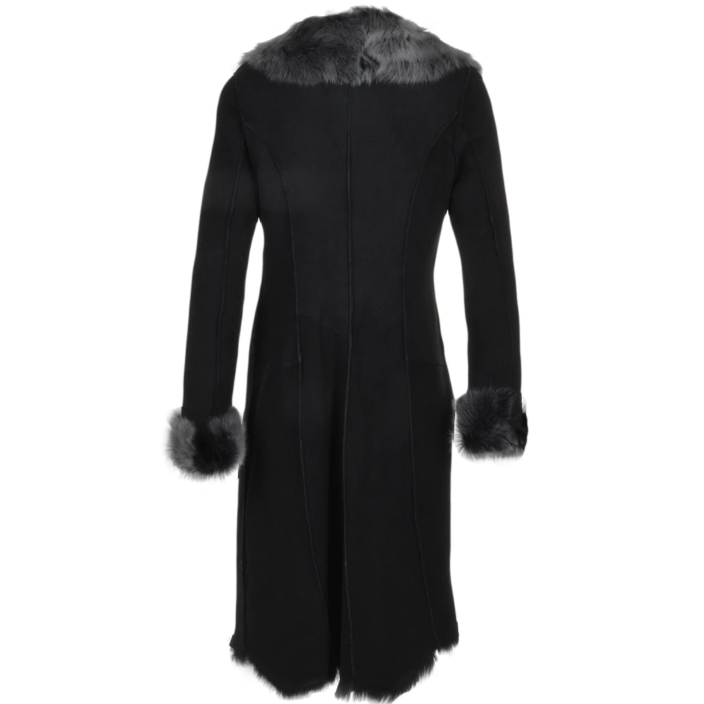 Long Length Toscana Suede Leather Coat Black : Alaska - Image 5