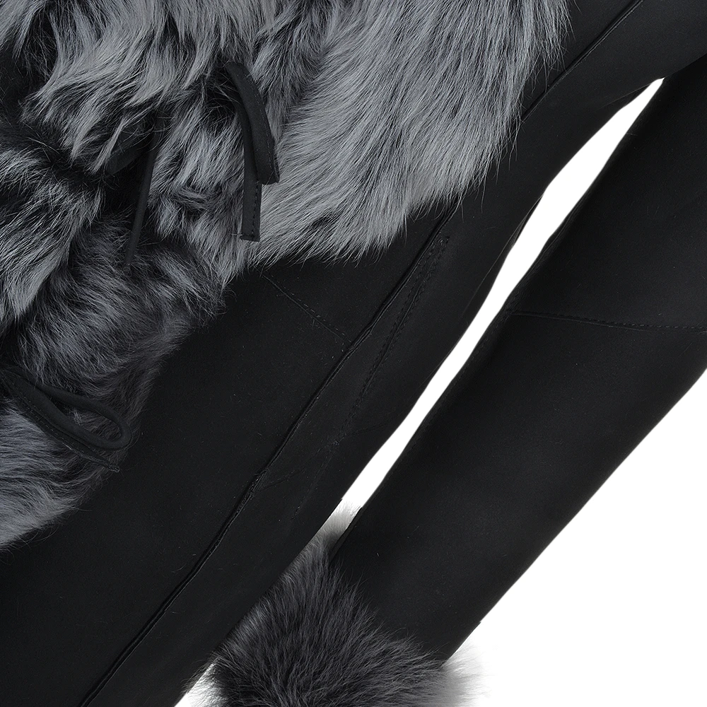 Long Length Toscana Suede Leather Coat Black : Alaska - Image 7