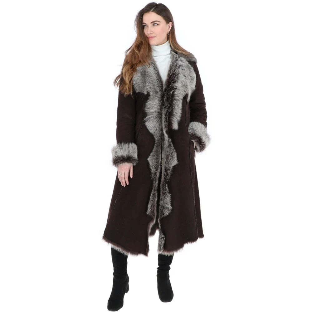 Long Length Toscana Suede Leather Coat Brown : Alaska - Image 2