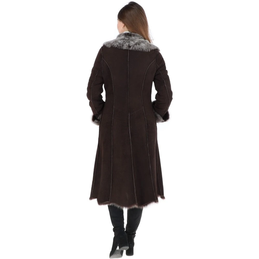 Long Length Toscana Suede Leather Coat Brown : Alaska - Image 4