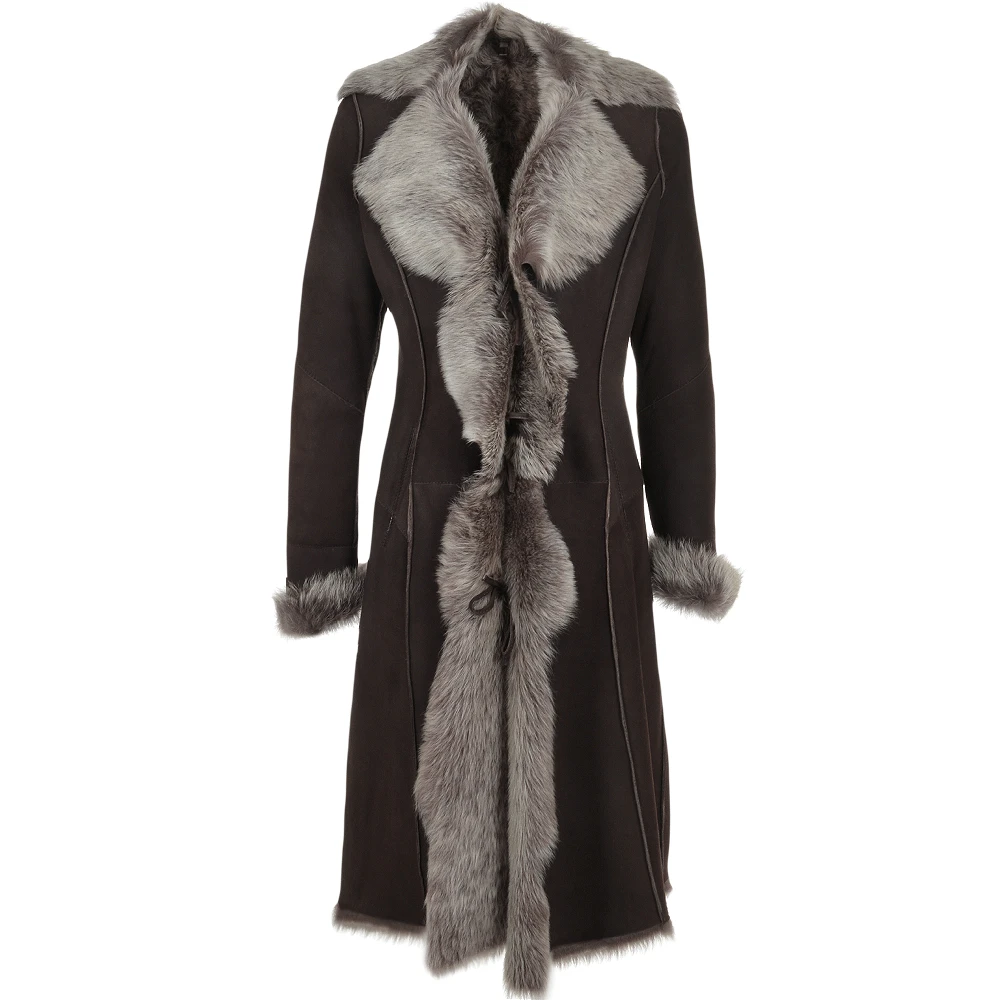 Long Length Toscana Suede Leather Coat Brown : Alaska